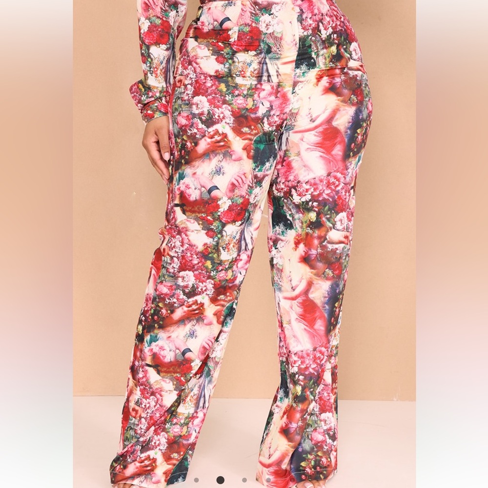 PrettyLittleThing ROSE FEMME RENAISSANCE PRINT WIDE LEG PANTS